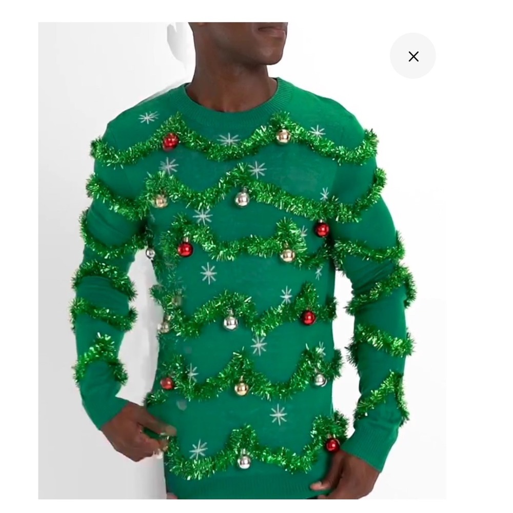 Tipsy Elves Sweater Mens XL Green Tinsel Ball Ornament Ugly Christmas Party